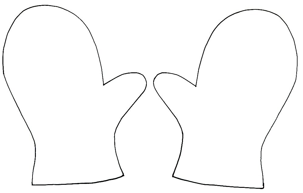 Outlined shapes of two simplified, cartoon-style oven mitts facing each other, perfect for your next art project.