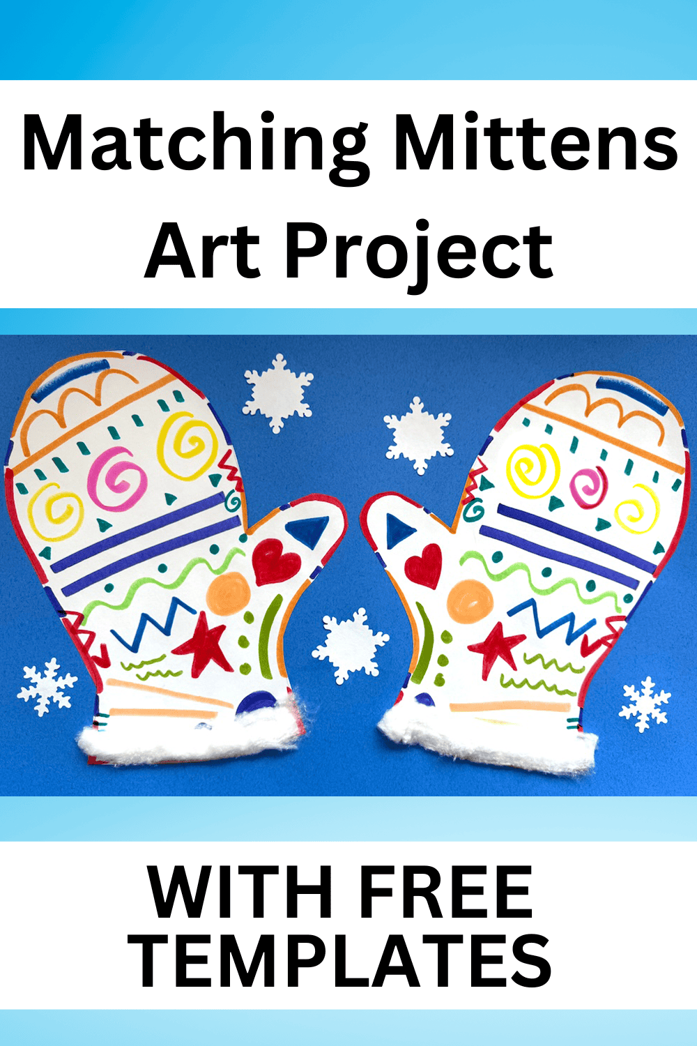 Explore our colorful mitten art project, featuring intricate decorative patterns on a soothing blue background. Dive into the "Matching Mittens Art Project" with our free templates for a creative adventure!.