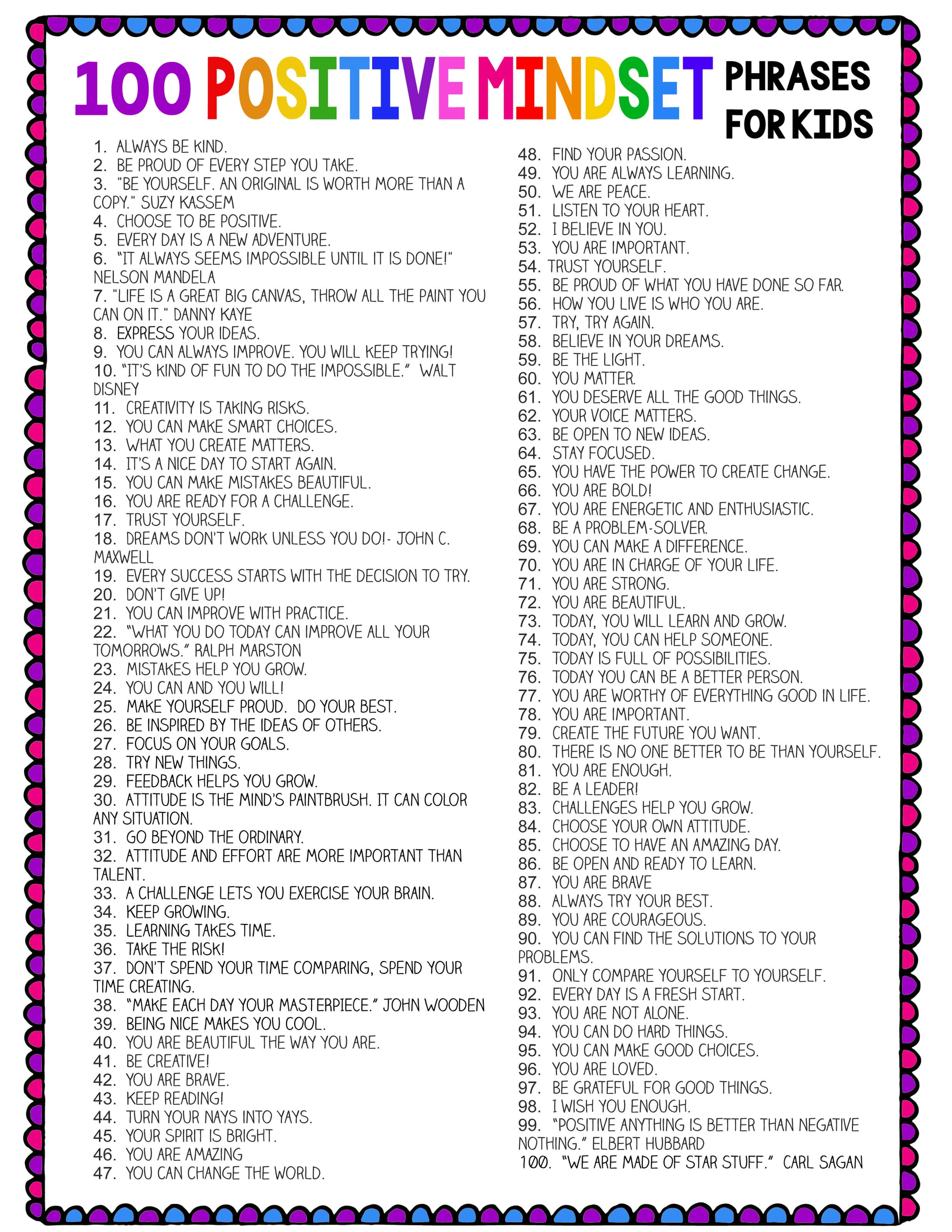 List Of Positive Affirmations For Students